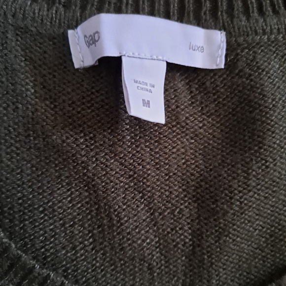 Gap Olive Green Angora Blend Crew Neck Fitted Waist and Wrist Sweater - Picture 3 of 4